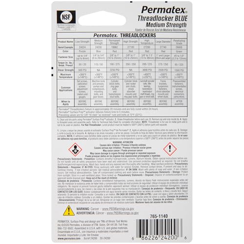 Permatex 24200 Medium Strength Threadlocker Blue, 6 ml, Automotive Threadlocker For Preventing Bolts From Loosening And Corrosion, Removable With Hand Tools - size: 6 ml, style: Liquid - Medium Strength
