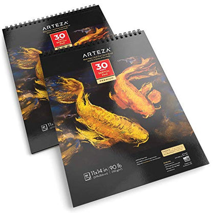 ARTEZA Black Paper Sketchbooks, 11 x 14 in, 2 Pack, 60 Sheets for Drawing