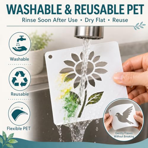 60 Pack Flower & Butterfly Stencils, 3 Inch Reusable Templates for Wood