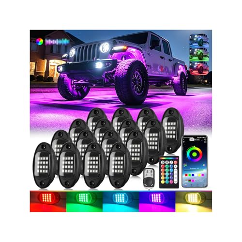 16Pods RGB LED Rock Lights Multicolor Underglow Accent Light Kit 12V - size: 16Pods