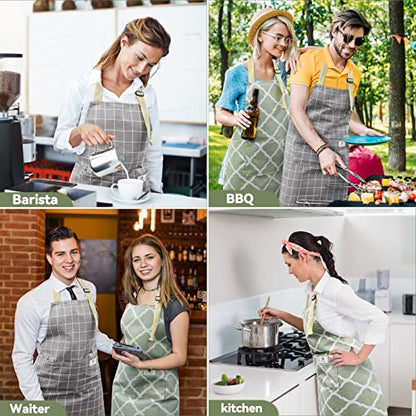 NLUS 2 Pack Kitchen Cooking Aprons, Adjustable Bib Waterproof Chef Apron with 2 Pockets for Men Women(Green Plaid/Grey Plaid) - color: Gray/Green