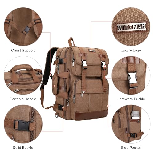 WITZMAN Canvas Travel Backpack for Men Large Laptop Backpack Fits 16 Inch - color: Brown