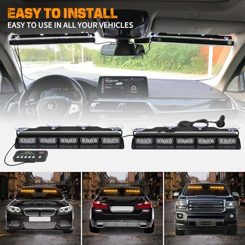 XRIDONSEN Amber Strobe Lights for Trucks, 40 LED Dash Warning Lights - color: Amber