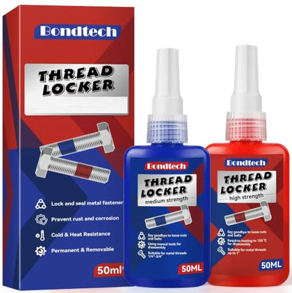 Thread Lock Blue and Red, Threadlocker Medium and High Strength, Thread Locker for Nuts, Bolts, Fasteners and Metals, Against Losening and Leakage