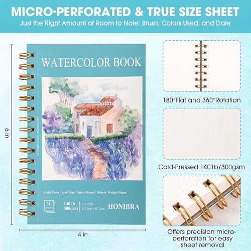 2 Packs Watercolor Paper Pad 4"×6", 30 Sheets 140lb/300g Cold Press Book - size: 4”×6“(2pack)