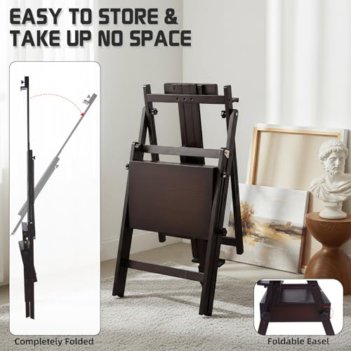 Beech Wood H-Frame Easel for Painting with Tray & Drawer, Walnut - color: Walnut