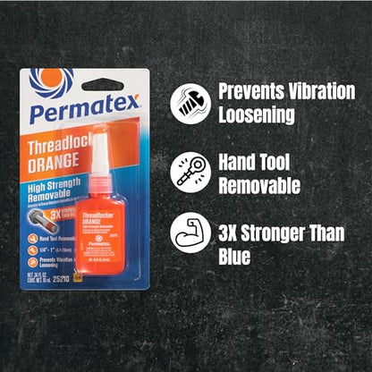 Permatex 25210 High Strength Removable Threadlocker Orange Liquid, 10 ml - size: 10 ml, style: Liquid - High Strength