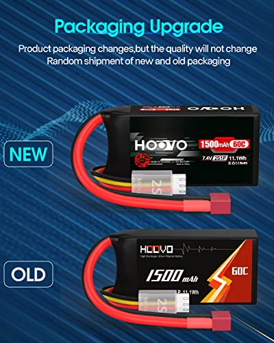HOOVO 2S 7.4V 1500mAh 60C RC Lipo Battery Pack with T Connector 2 Packs