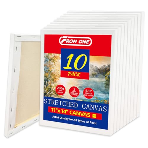 10-Pack 11x14 Stretched Canvas 100% Cotton Triple Primed for Acrylic & Oil - size: 10PK - 11"x14"