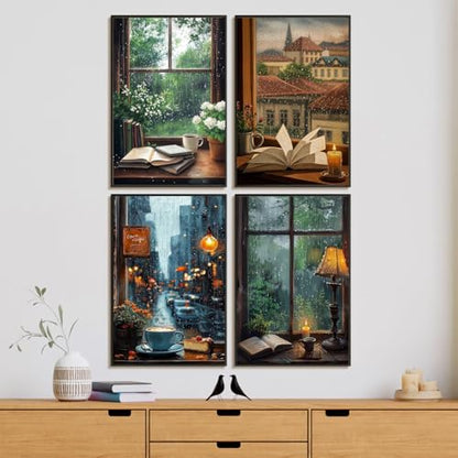 4 Pack Framed Paint by Numbers Kit for Adults Window View, Wooden Easel - color: YOP4P03