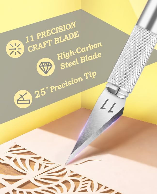 DIYSELF Exacto Knife Set with 20#11 Blades, Aluminum Handle, 6-Inch Ruler - color: Silver-20blades