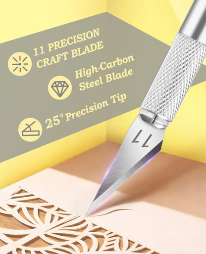 DIYSELF Exacto Knife Set with 20#11 Blades, Aluminum Handle, 6-Inch Ruler - color: Silver-20blades