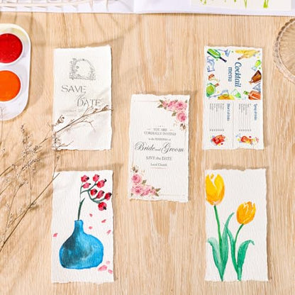 25 Sheets Watercolor Paper, 2 x 3.5, Deckled Edge Handmade Paper - size: 2 x 3.5 inch