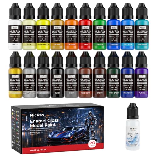 Nicpro 20 Colors Model Paint Set, Enamel-Like Gloss Finish, Ready to Use - color: 20 Colors
