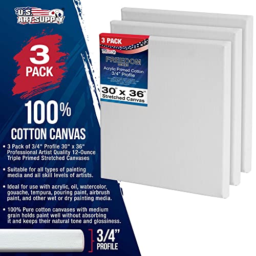 U.S. Art Supply 30"x36" Stretched Canvas for Painting, 3/4" Profile, 3-Pack - size: 30" x 36"