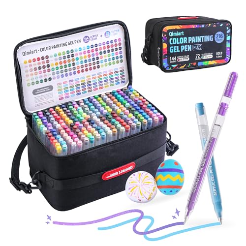216 Colors Gel Pens with Travel Case,1.0mm Bold Tip,Acrylic+Glitter