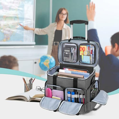 CURMIO Rolling Teacher Tote Bag with 2 Detachable Pouches for Work, Gray - color: Gray
