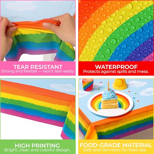 Iconikal 3-Pack Rainbow Plastic Tablecloth 108 x 54 ES Disposable Birthday
