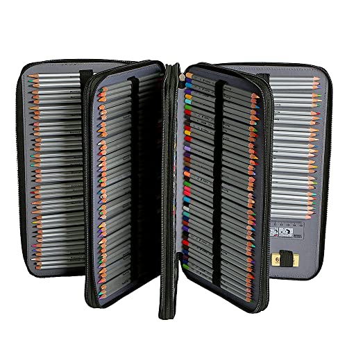 Canvas 300 Slots Pencil Case 4-Layer Zipped Holder w/Handle - color: Retro, size: 300