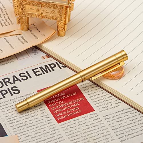 Hongdian Solid Brass Fountain Pen Medium Nib Classic Design Smooth Writing Copper Pen with Ink Refill Converter and Pen Box Set - color: Brass, style: Medium Point