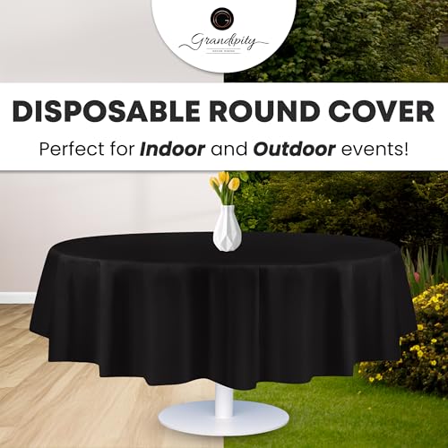 Grandipity Plastic Table Cloth Disposable 12 Pack 84" Round Black - color: Black, size: 84in. Round