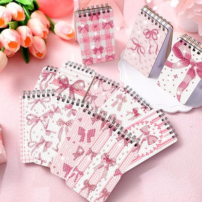 Fuyoooo 12 Pcs Pink Bow Diamond Art Notebook for Adults, 4.72 x 2.83 Inch - style: Pink Bow