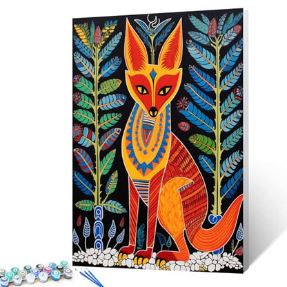 Gond Animal Fox Oil Painting Paint by Number Kits 16 x 20 inch Canvas Gond Painting Style Fox Art DIY Oil Painting for Kids Students Adults Beginner with Brushes Acrylic Pigment(without Frame) - color: Gond Animal 03, size: 16''x20''(Frameless)