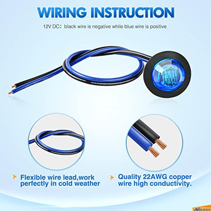 Nilight 3/4" Round LED Clearance Marker Lights,Blue, 10-Pack - color: Blue 10Pcs