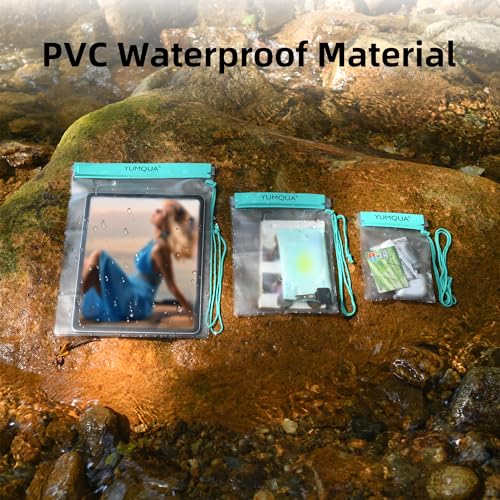 YUMQUA Waterproof Pouch Dry Bags Document Map Holder for Water Sport 3PACK - color: Teal