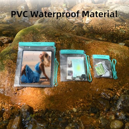YUMQUA Waterproof Pouch Dry Bags Document Map Holder for Water Sport 3PACK - color: Teal