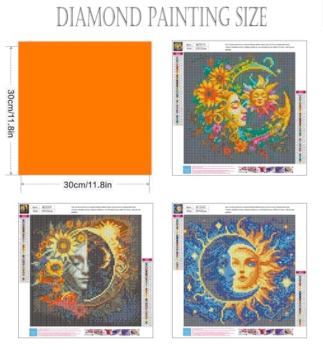 Axquilon 3 Pack Sun and Moon Diamond Art Kits for Adults 12x12inch - color: 3 Pack Sun Moon