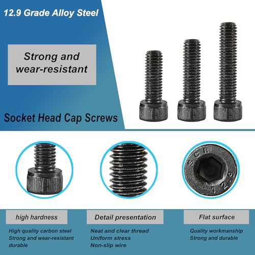 M3 x 20mm 25mm 30mm 35mm 40mm Hex Socket Head Cap Screws Bolts, 12.9 Grade Alloy Steel, Black Oxide Finish, Metric Allen Drive, Fully Threaded, Assortment Kit 100Pcs - size: Socket M3x20-40 mm