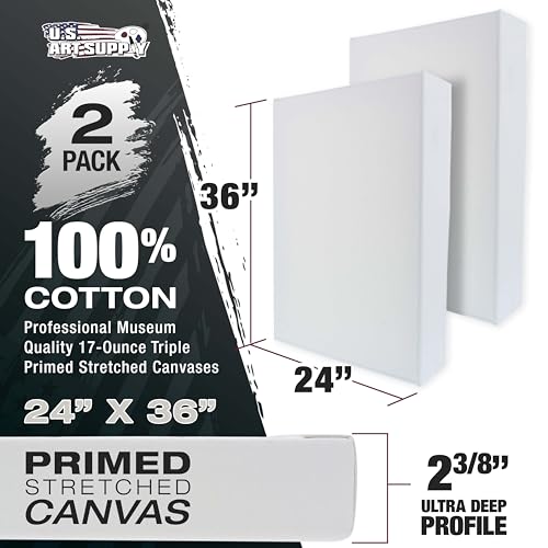 U.S. Art Supply Stretched Canvas for Painting 24" x 36" 2-3/8" Extra Deep - size: 24" x 36"