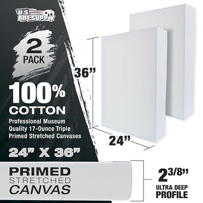 U.S. Art Supply Stretched Canvas for Painting 24" x 36" 2-3/8" Extra Deep - size: 24" x 36"