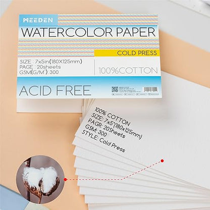 MEEDEN Cotton Watercolor Paper Block: 5" x 7" Cold Pressed of 20 Sheets - color: Cold Press, size: 5×7"