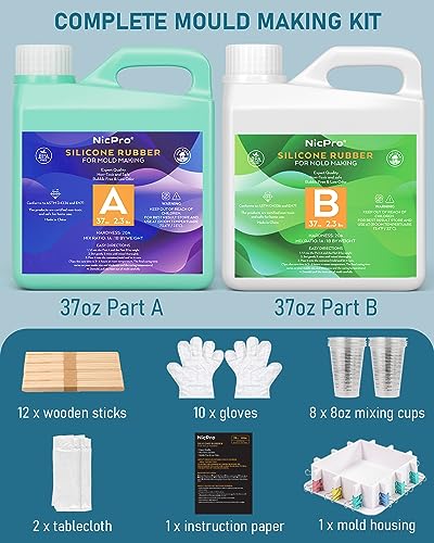 Nicpro 74oz Silicone Mold Making Kit 20A, Platinum Liquid Silicones Rubber - size: 74oz