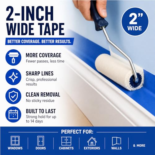 SWRT Blue Painters Tape 2 Inch Wide, 6 Rolls x 55 Yards, Washi Masking Tape