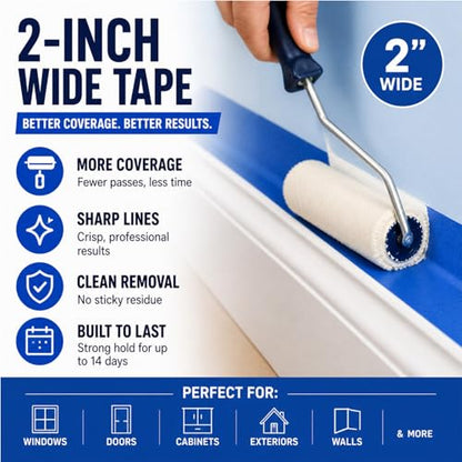SWRT Blue Painters Tape 2 Inch Wide, 6 Rolls x 55 Yards, Washi Masking Tape
