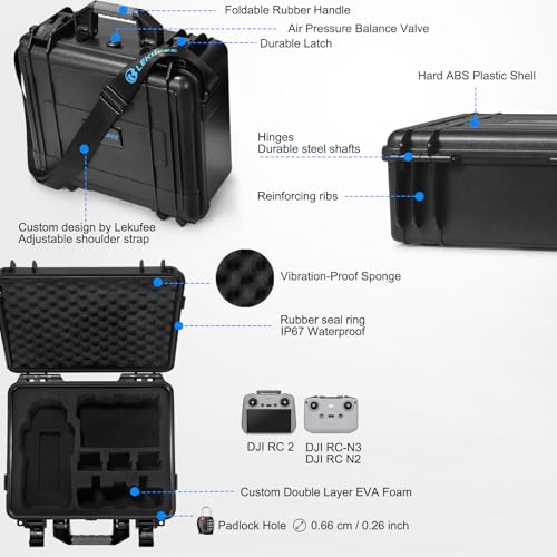 Lekufee Waterproof Hard Case Compatible with DJI Air 3S/3 Drone/Fly More Combo/RC 2/N3/N2 Remote Controller and Accessories (Case Only)