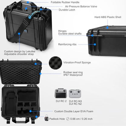 Lekufee Waterproof Hard Case Compatible with DJI Air 3S/3 Drone/Fly More Combo/RC 2/N3/N2 Remote Controller and Accessories (Case Only)