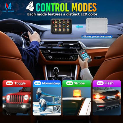 MICTUNING P1Y RGB 12 Gang Switch Panel Remote Control Range Up to 230FT - size: RGB 12 Gang(Remote Control)