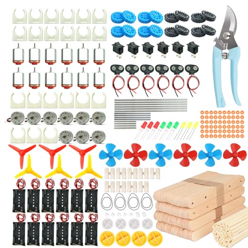 EUDAX 465PCS DC Motor Kit STEM Mini Electric Motor Kit for DIY Science Projects, LED Light Vanes Propeller, AA Battery Holder, Plastic Gears, Electrical Engineering Kit for Education Projects