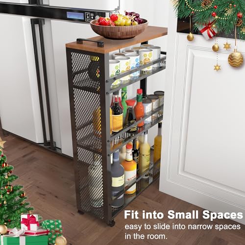 3-Tier Rolling Cart Slim - Black Laundry Bathroom Kitchen - color: Black