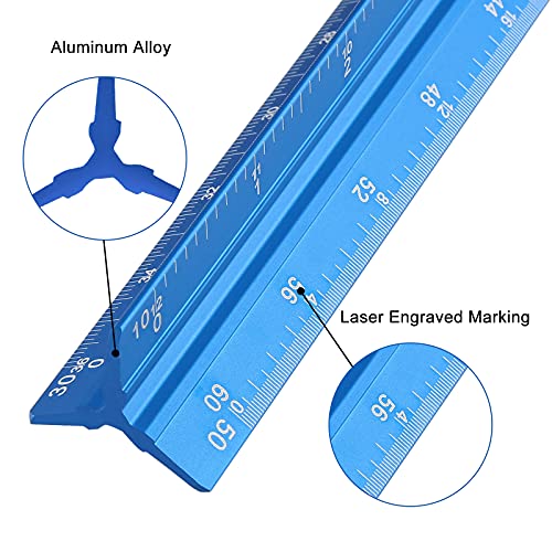 12" Engineer Scale Ruler Architectural Ruler Imperial, Blue - color: Imperial Blue