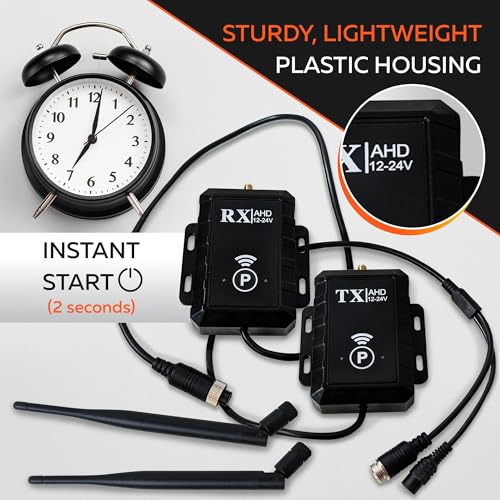 - Wireless Backup Camera Video Transmitter & Receiver Kit for Vehicle – CVBS NTSC 2.4G, Long Range 500m, Low Latency, 12–24V, RCA or 4-Pin
