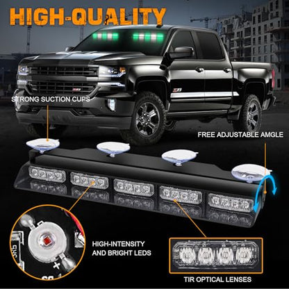 XRIDONSEN 2x 17 inch Green White Emergency Lights 40 LED Dash Strobe lights - color: Green/White