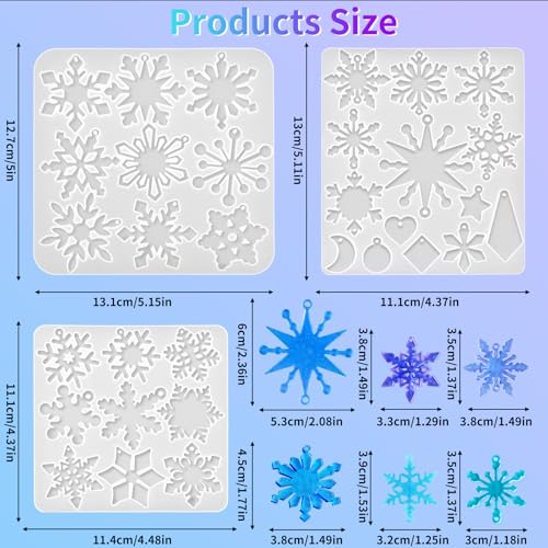 Snowflake Earring Mold, in Pairs Christmas Earring Molds with Hole - color: 6 Pcs Snowflake Earring Mold Set