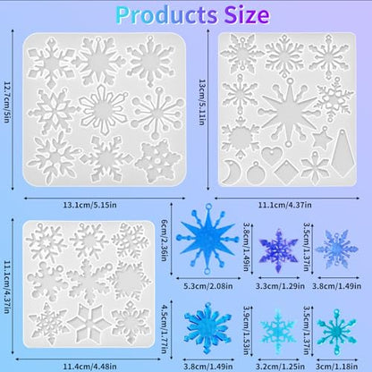 Snowflake Earring Mold, in Pairs Christmas Earring Molds with Hole - color: 6 Pcs Snowflake Earring Mold Set