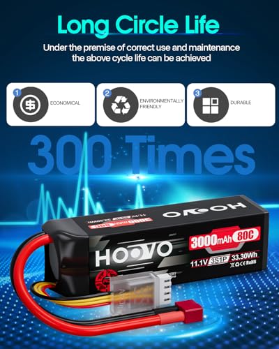 HOOVO 3S Lipo Battery, 11.1V 3000mAh 80C RC Battery Pack Softcase T Plug
