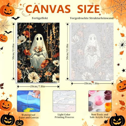 3 Pack Halloween Paint by Numbers Kit for Adults, Ghost, 8x12 inch - color: Halloween-2
